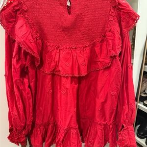 Red Ruffled Women's Top